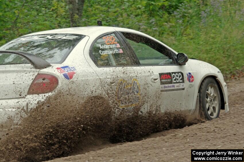 Matt Coatsworth / Ben Anderson Dodge SRT-4 at a sharp left on SS3, Steamboat I.