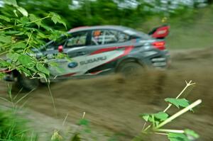 Travis Pastrana / Robbie Durant Subaru WRX STi at a sharp left on SS6, Steamboat II.