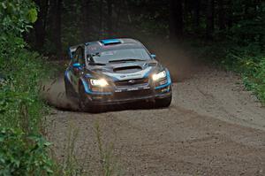 David Higgins / Craig Drew Subaru WRX STi at a sharp left on SS6, Steamboat II.