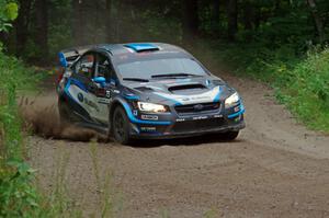 David Higgins / Craig Drew Subaru WRX STi at a sharp left on SS6, Steamboat II.