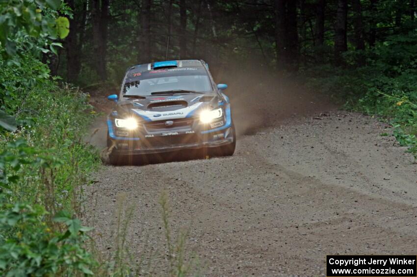 David Higgins / Craig Drew Subaru WRX STi at a sharp left on SS6, Steamboat II.