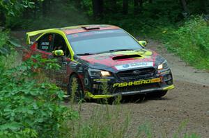 Jeff Seehorn / Karen Jankowski Subaru WRX STi at a sharp left on SS6, Steamboat II.