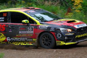 Jeff Seehorn / Karen Jankowski Subaru WRX STi at a sharp left on SS6, Steamboat II.