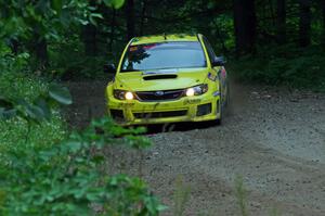 Lauchlin O'Sullivan / Scott Putnam Subaru WRX STi at a sharp left on SS6, Steamboat II.