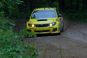 Lauchlin O'Sullivan / Scott Putnam Subaru WRX STi at a sharp left on SS6, Steamboat II.