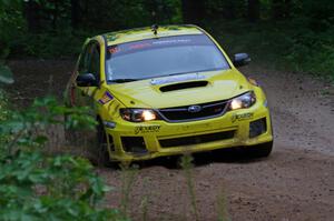 Lauchlin O'Sullivan / Scott Putnam Subaru WRX STi at a sharp left on SS6, Steamboat II.