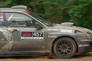 Sam Albert / Michelle Miller Subaru WRX STi at a sharp left on SS6, Steamboat II.