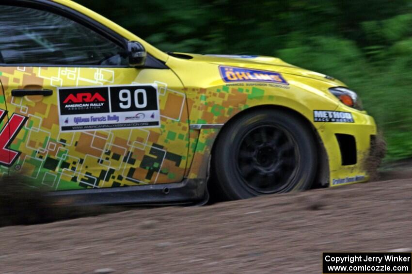 Lauchlin O'Sullivan / Scott Putnam Subaru WRX STi at a sharp left on SS6, Steamboat II.