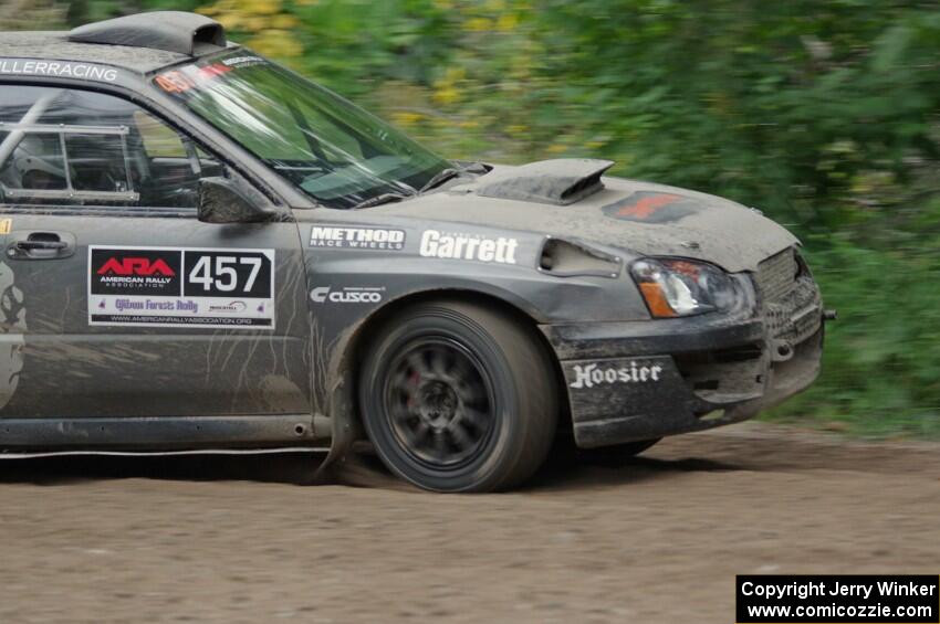 Sam Albert / Michelle Miller Subaru WRX STi at a sharp left on SS6, Steamboat II.