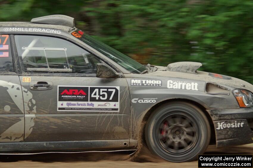 Sam Albert / Michelle Miller Subaru WRX STi at a sharp left on SS6, Steamboat II.