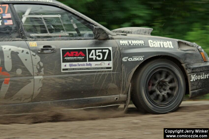 Sam Albert / Michelle Miller Subaru WRX STi at a sharp left on SS6, Steamboat II.