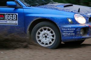 Jeff Timpe / Joe Patava Subaru WRX at a sharp left on SS6, Steamboat II.