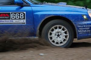 Jeff Timpe / Joe Patava Subaru WRX at a sharp left on SS6, Steamboat II.