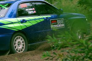 Jeff Timpe / Joe Patava Subaru WRX at a sharp left on SS6, Steamboat II.