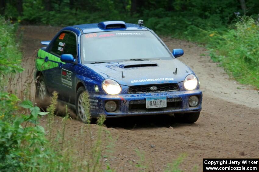 Jeff Timpe / Joe Patava Subaru WRX at a sharp left on SS6, Steamboat II.