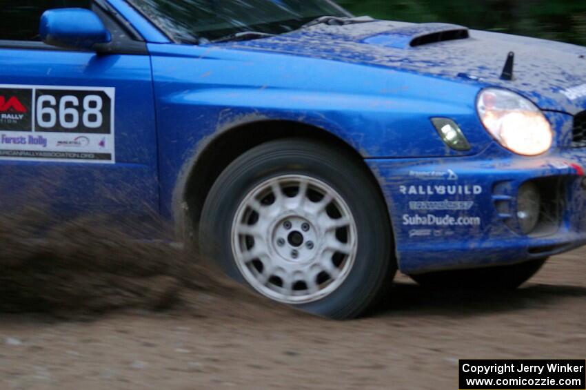 Jeff Timpe / Joe Patava Subaru WRX at a sharp left on SS6, Steamboat II.