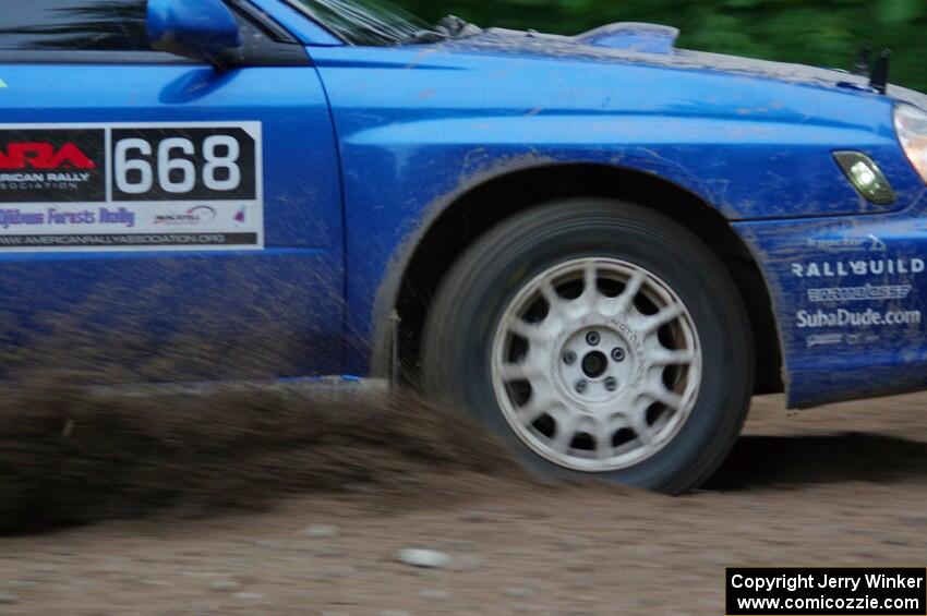 Jeff Timpe / Joe Patava Subaru WRX at a sharp left on SS6, Steamboat II.