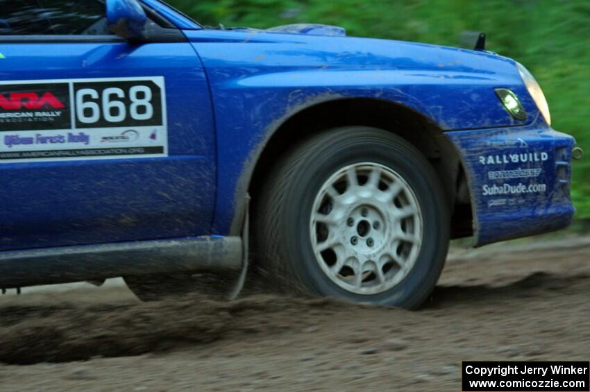 Jeff Timpe / Joe Patava Subaru WRX at a sharp left on SS6, Steamboat II.