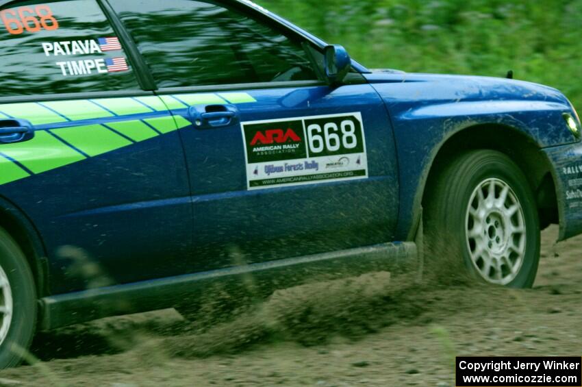 Jeff Timpe / Joe Patava Subaru WRX at a sharp left on SS6, Steamboat II.