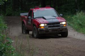 Jim Cox / Scott Parrott Chevy S-10 at a sharp left on SS6, Steamboat II.