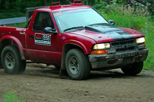 Jim Cox / Scott Parrott Chevy S-10 at a sharp left on SS6, Steamboat II.