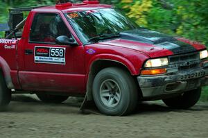 Jim Cox / Scott Parrott Chevy S-10 at a sharp left on SS6, Steamboat II.