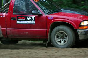 Jim Cox / Scott Parrott Chevy S-10 at a sharp left on SS6, Steamboat II.