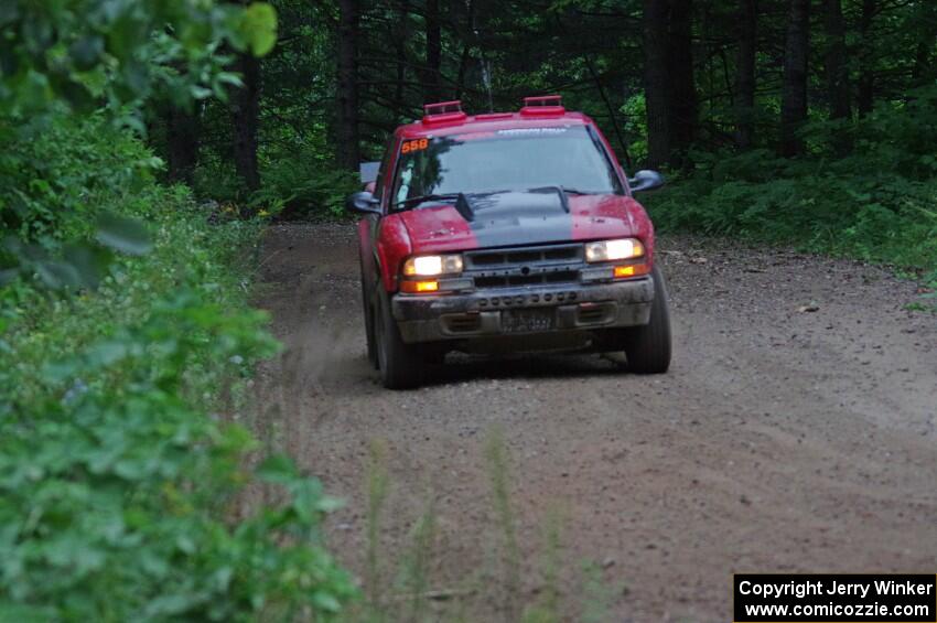 Jim Cox / Scott Parrott Chevy S-10 at a sharp left on SS6, Steamboat II.