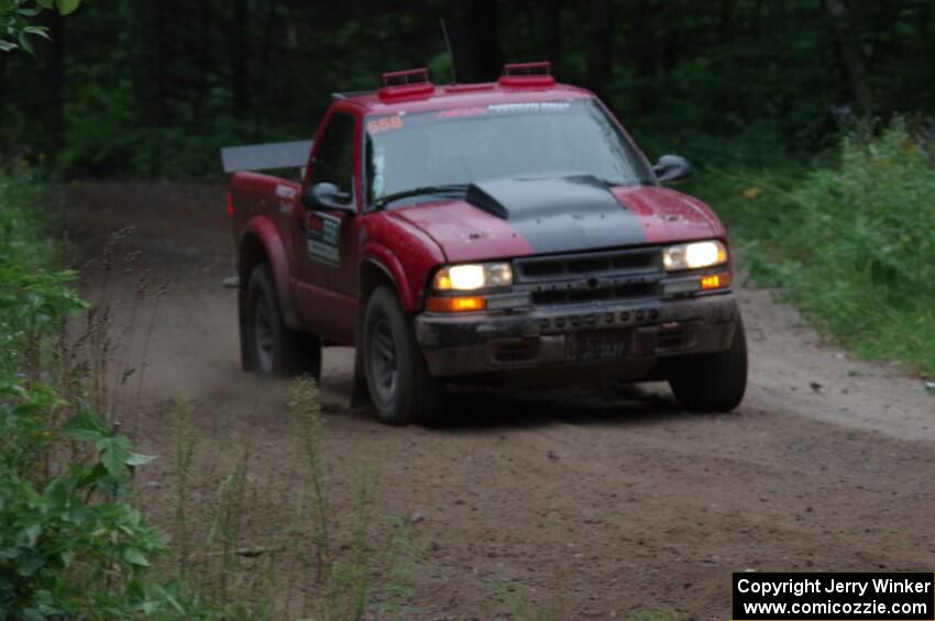 Jim Cox / Scott Parrott Chevy S-10 at a sharp left on SS6, Steamboat II.