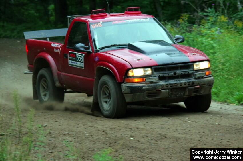 Jim Cox / Scott Parrott Chevy S-10 at a sharp left on SS6, Steamboat II.