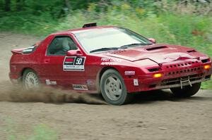 Al Dantes, Jr. / Brandon Snyder Mazda RX-7 Turbo at a sharp left on SS6, Steamboat II.