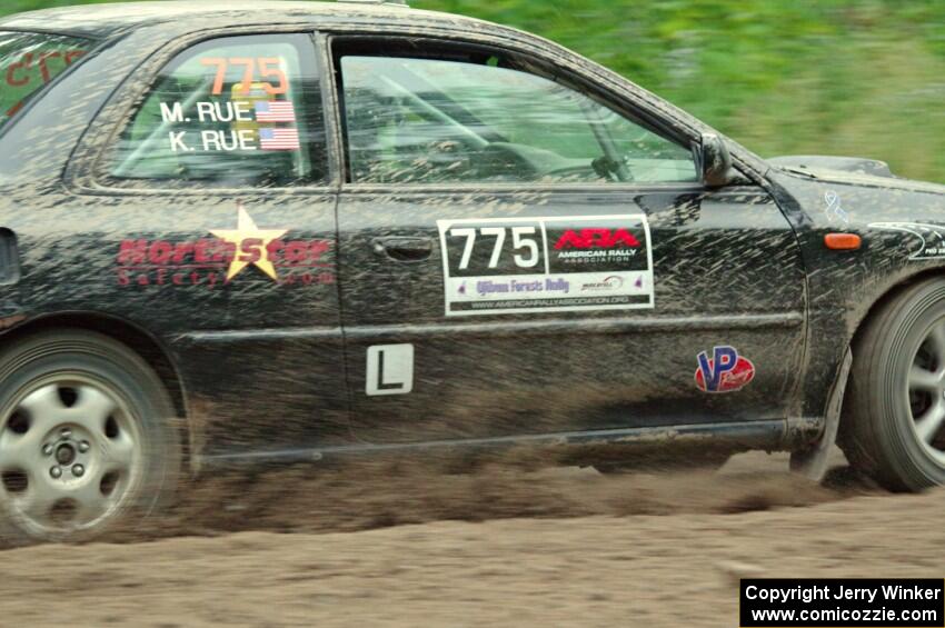 Kristian Rue / Mark Rue Subaru Impreza 2.5RS at a sharp left on SS6, Steamboat II.