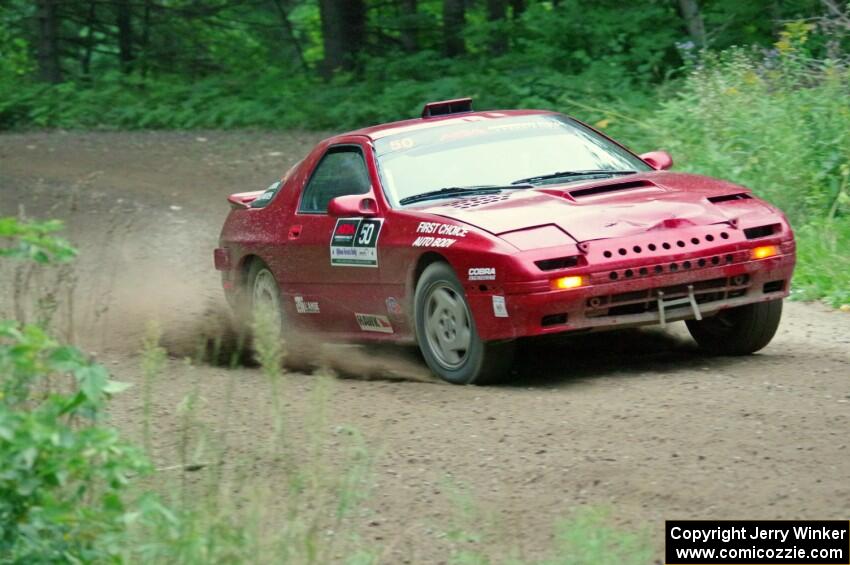 Al Dantes, Jr. / Brandon Snyder Mazda RX-7 Turbo at a sharp left on SS6, Steamboat II.