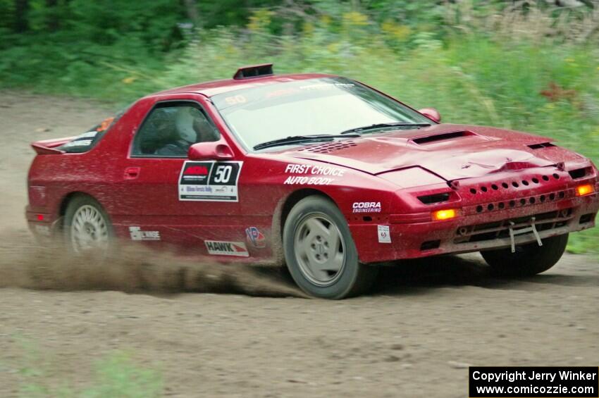 Al Dantes, Jr. / Brandon Snyder Mazda RX-7 Turbo at a sharp left on SS6, Steamboat II.