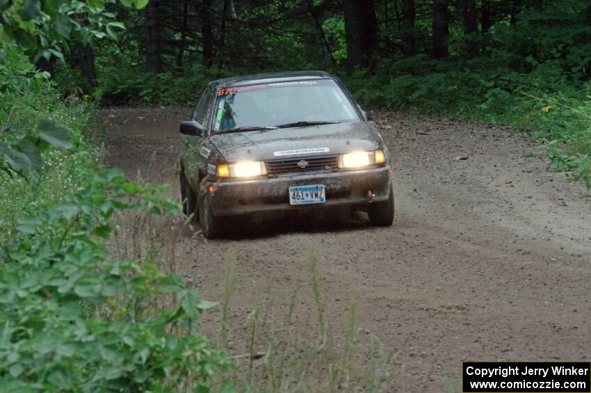 Jerry Rengo / Greg Hanka Nissan Sentra SE-R at a sharp left on SS6, Steamboat II.