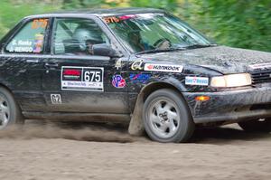 Jerry Rengo / Greg Hanka Nissan Sentra SE-R at a sharp left on SS6, Steamboat II.