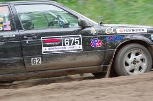 Jerry Rengo / Greg Hanka Nissan Sentra SE-R at a sharp left on SS6, Steamboat II.