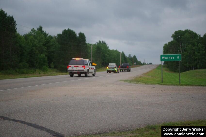 Sumit Panjabi / Nitan Jacob Mitsubishi Lancer Evo X gets towed back to Walker.