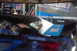 David Higgins / Craig Drew Subaru WRX STi gets prepped for day two of the event.