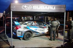 David Higgins / Craig Drew Subaru WRX STi gets prepped for day two of the event.