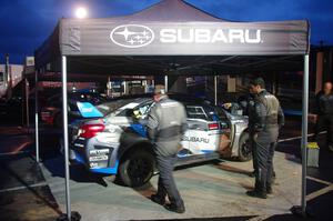 David Higgins / Craig Drew Subaru WRX STi gets prepped for day two of the event.