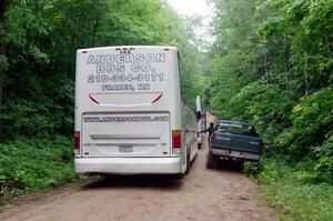 A chartered bus brought folks to the the VIP spectator corner on SS8, Perkins Road.