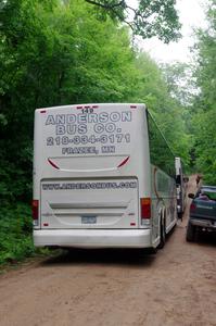 A chartered bus brought folks to the the VIP spectator corner on SS8, Perkins Road.