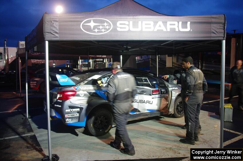 David Higgins / Craig Drew Subaru WRX STi gets prepped for day two of the event.