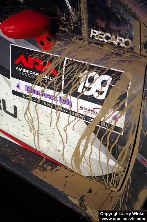 Dried mud on the Travis Pastrana / Robbie Durant Subaru WRX STi.