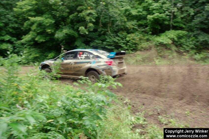 David Higgins / Craig Drew Subaru WRX STi comes through the VIP spectator corner on SS8, Perkins Road.