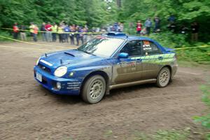 Jeff Timpe / Joe Patava Subaru WRX comes through the VIP spectator corner on SS8, Perkins Road.