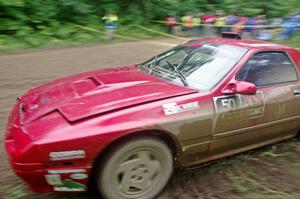 Al Dantes, Jr. / Brandon Snyder Mazda RX-7 Turbo comes through the VIP spectator corner on SS8, Perkins Road.