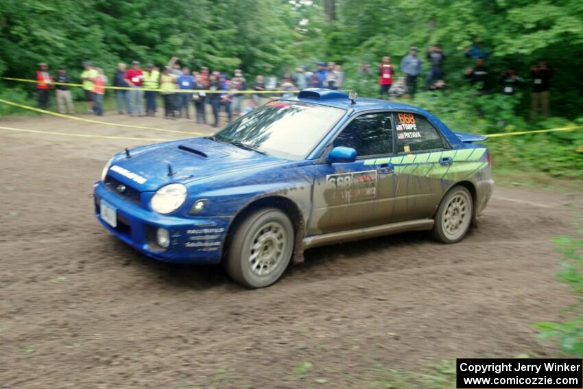 Jeff Timpe / Joe Patava Subaru WRX comes through the VIP spectator corner on SS8, Perkins Road.