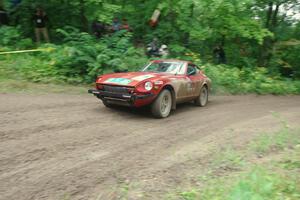 Greg Healey / Phil Barnes Datsun 280Z comes through the VIP spectator corner on SS8, Perkins Road.